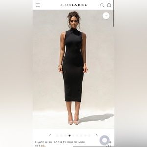 JLUXLABEL Black High Society Ribbed Midi Dress Size Large